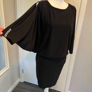 Frank Lyman Design Black Split sleeve Cocktail Dress w Rhinestones, Size 4